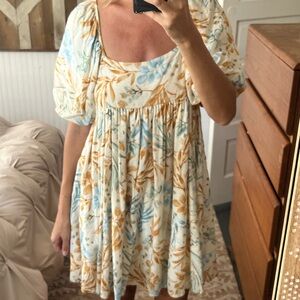 By Together ivory printed boho mini dress size small.